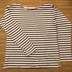 Everlane Boxy Burgundy and White Stripe Top